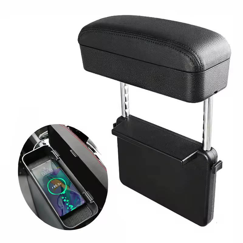 Universal Elbow Rest Arm Rest Pad Organizer Adjustable Height Car Armrest Storage Box With Wireless Charger