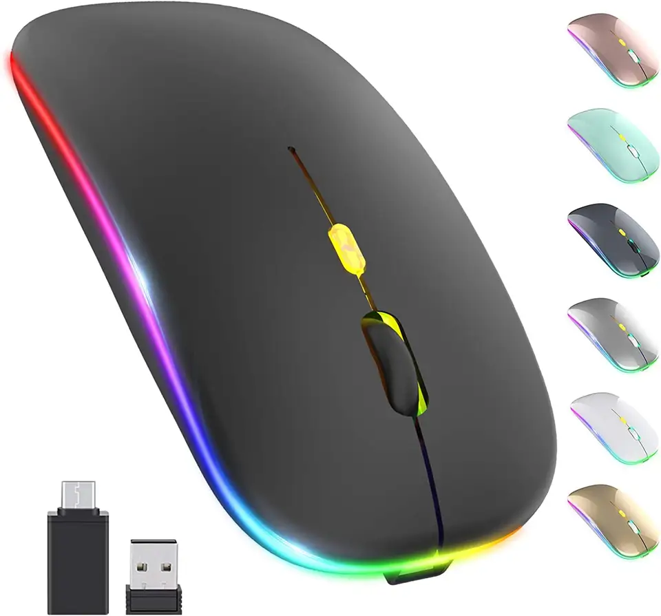 Ultra Slim Rgb Lighting Wireless Mouse Dual Mode Bt Rechargeable For Gaming On Desktop Laptop Tablet-no Moq