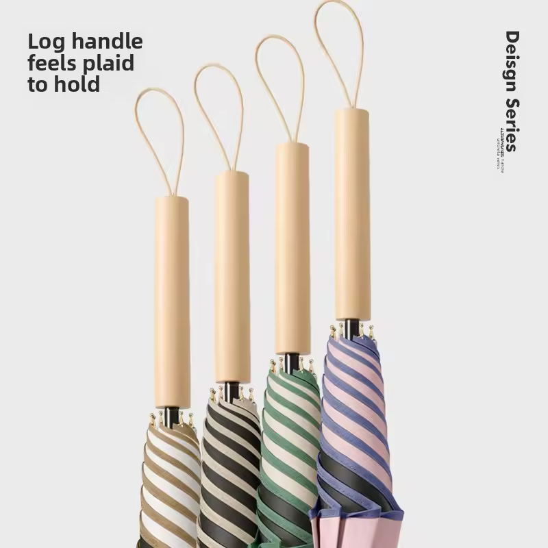 Custom Logo Print Solid Color Straight Rod Umbrella With Long Wood Handle Fresh Vinyl Sunshade For Travel Available In Stock