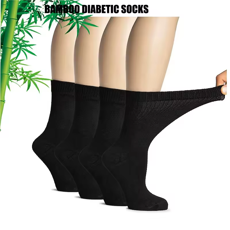 Ready To Ship Diabetic Socks For Men Women Extra Wide Crew Socks Loose Fitting Non-binding Top Super Soft Bamboo Mid Calf Socks