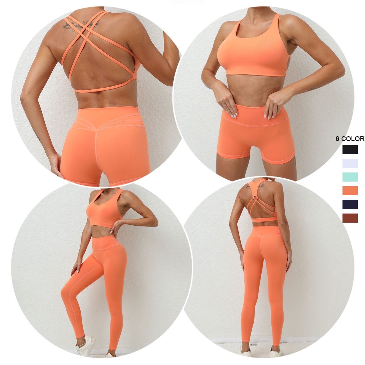 Latest Design 4 PCS Fashionable Yoga Pilates Exercise Activewear for Womens, Stylish Sports Bra with Gym Shorts + Butt Lift Athletic Leggings Running Clothes