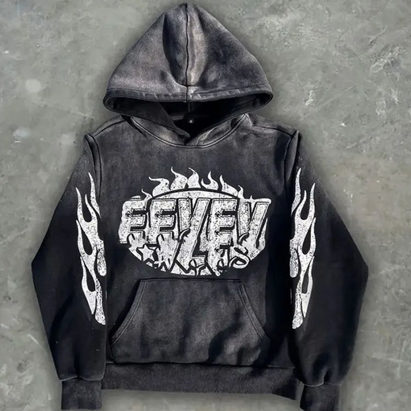 Heavy Weight 100% Cotton Graphic Digital Printing Vintage Stone Sun Fade Washed Hoodies Acid Wash Essentials Hoodie Men