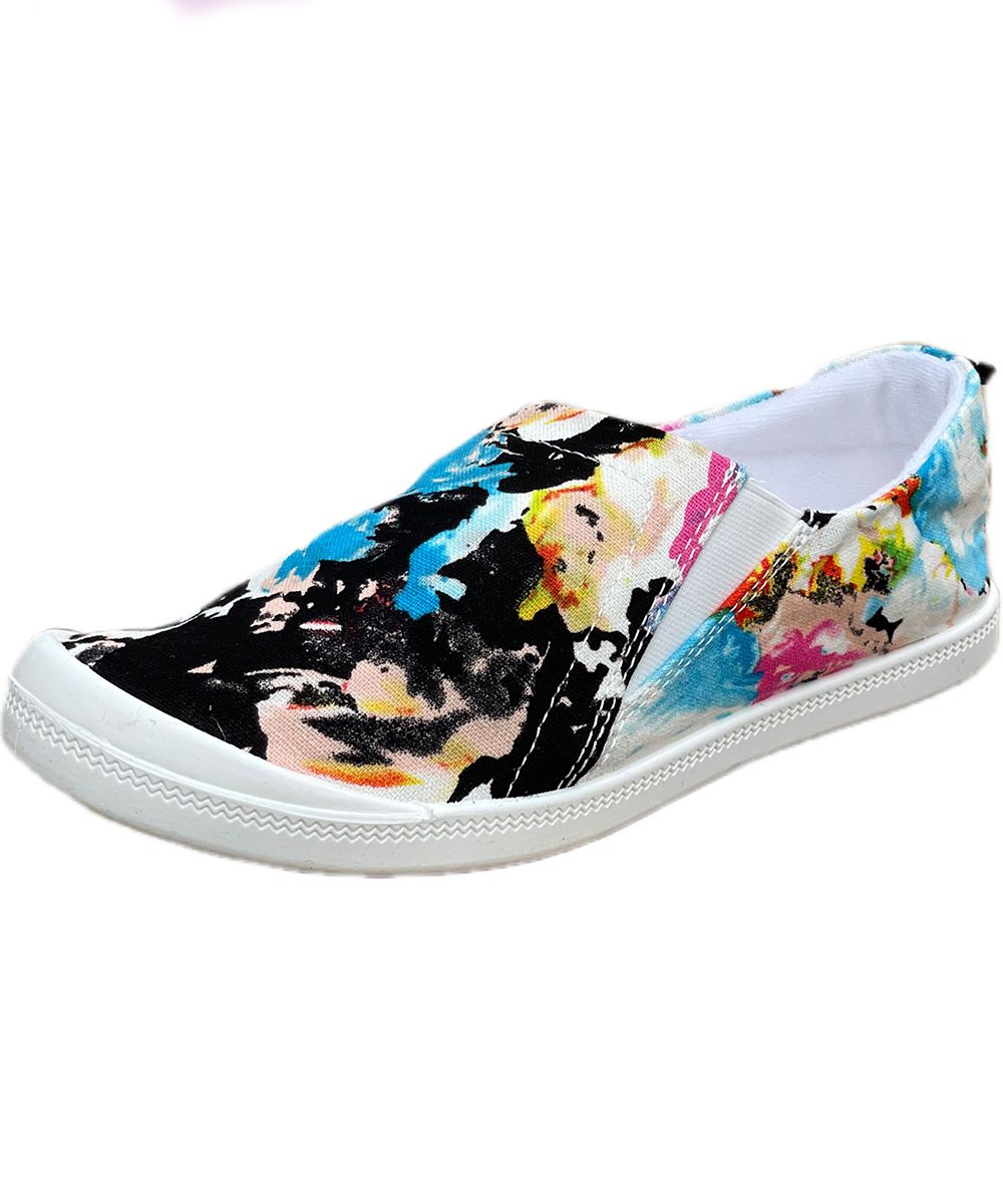 2024 Latest Colorful Tie Dye Floral Print Canvas Shoes for Women Casual Lace up Flat Walking Shoes Daily Outwear Shoes