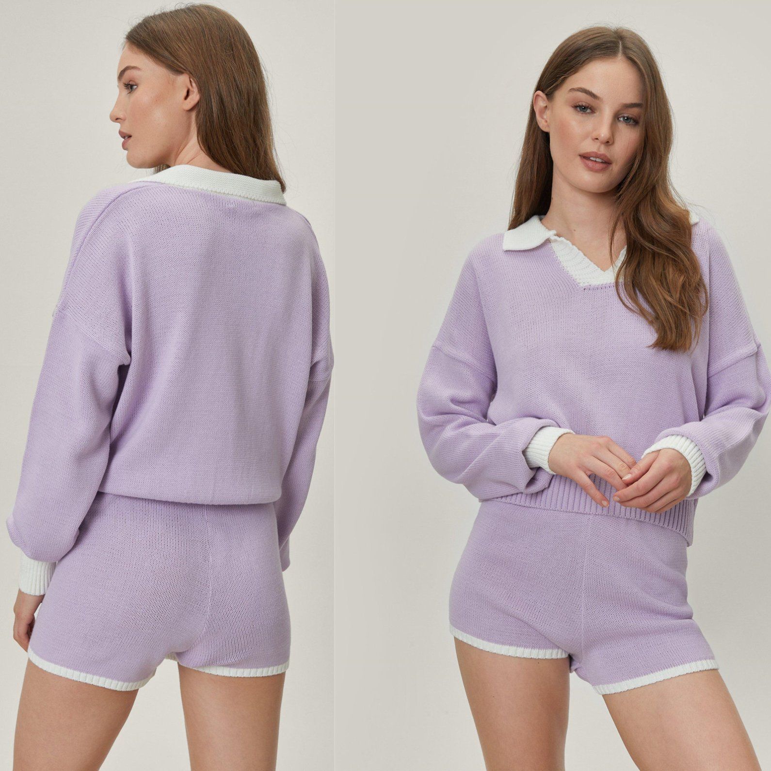Manufacturer China Good Quality Competitive Price New Fashion Collared Sweater and Shorts Relaxed Knitted Women Leisure Household Women Loungewear