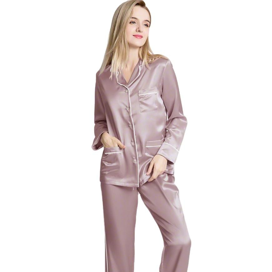 Customize High Quality 100% Mulberry Nightwear 2PCS Sexy Silk Sleepwear