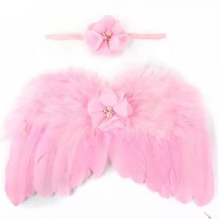 Latest Sale Kids Hair Accessory New Born Baby Angel Wings Crystal Headband With Soft Feather Cute Style Fabric Elastic Material
