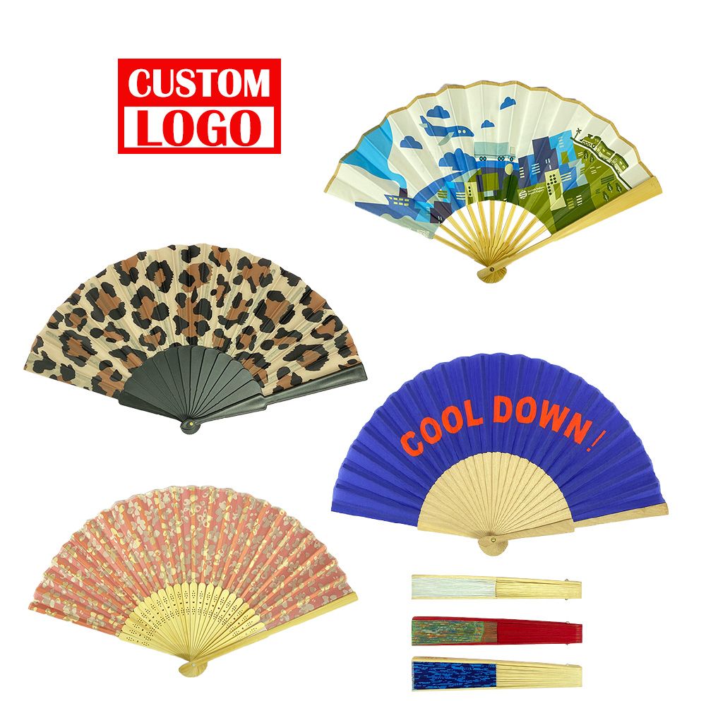Personalized Printed Art Logo Hand Fan Favor Fabric Wooden Bamboo Paper