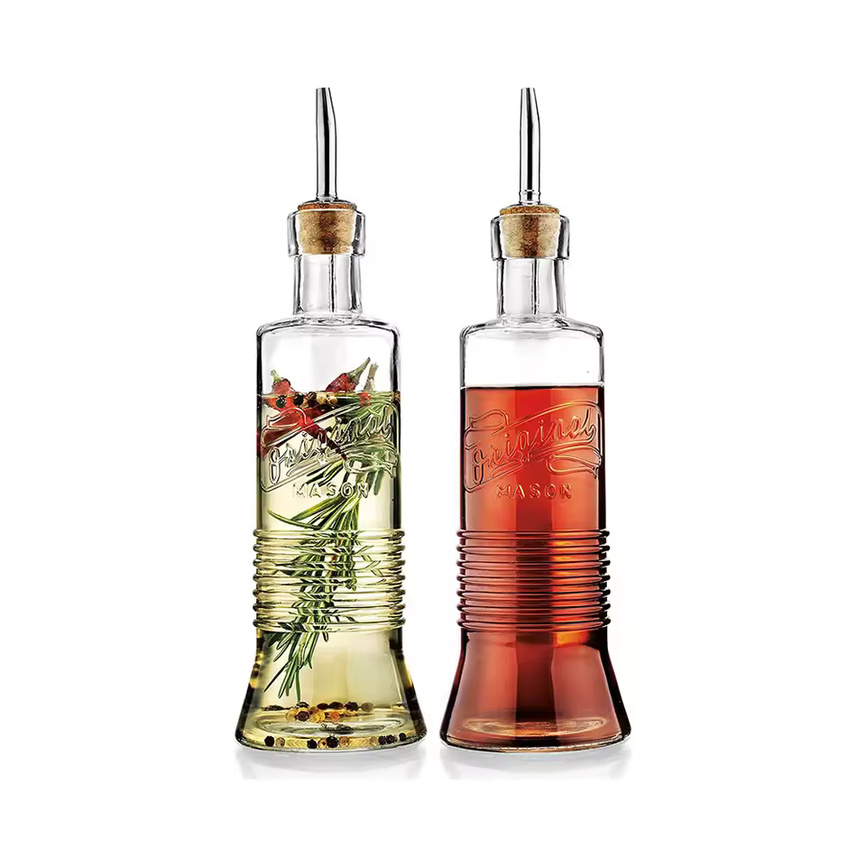 Oil Vinegar Bottles 16.9oz Authentic Mason Original Olive Oil Glass Bottle Strong Stainless Steel Top With Cork