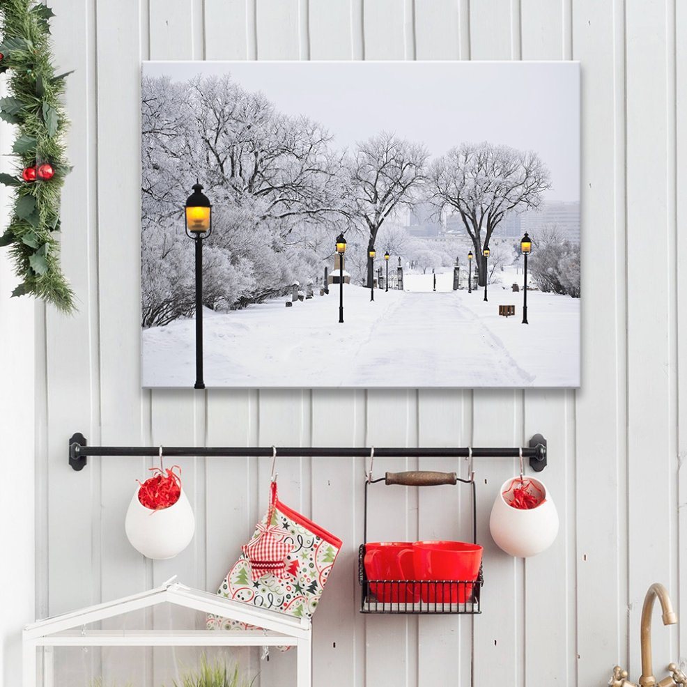 Christmas LED Light Canvas Wall Art for Gift and Home Decoration Snow Landscape Printing