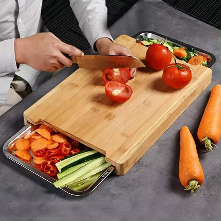 Wooden Cutlery Multifunctional Chopping Blocks New Bamboo Cutting Boards with Containers