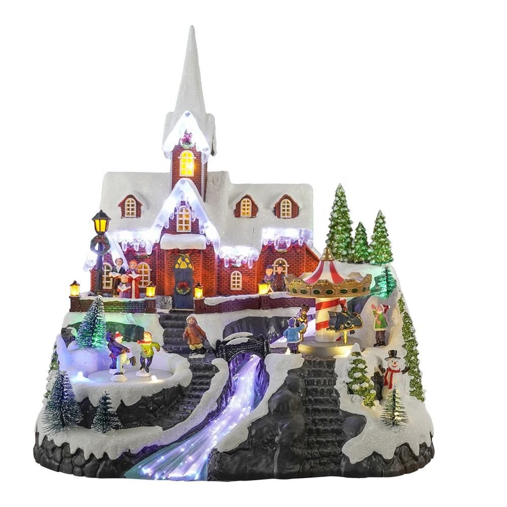 Musical LED Light up Animated with Turning Skaters Christmas Village Houses Ornament