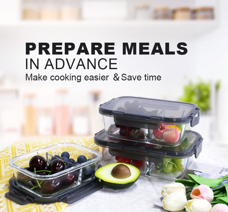 2 - Partition Borosilicate Glass Container, Freezer Safe, Ideal for Separating Grains & Nuts in Pantry Leak - Proof, Great for Keeping Different Dishes