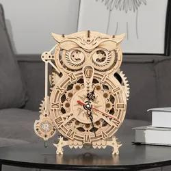 Robotime Rokr Lk503 Owl Clock Jigsaw Set 3D Wooden Educational Teenager Puzzle