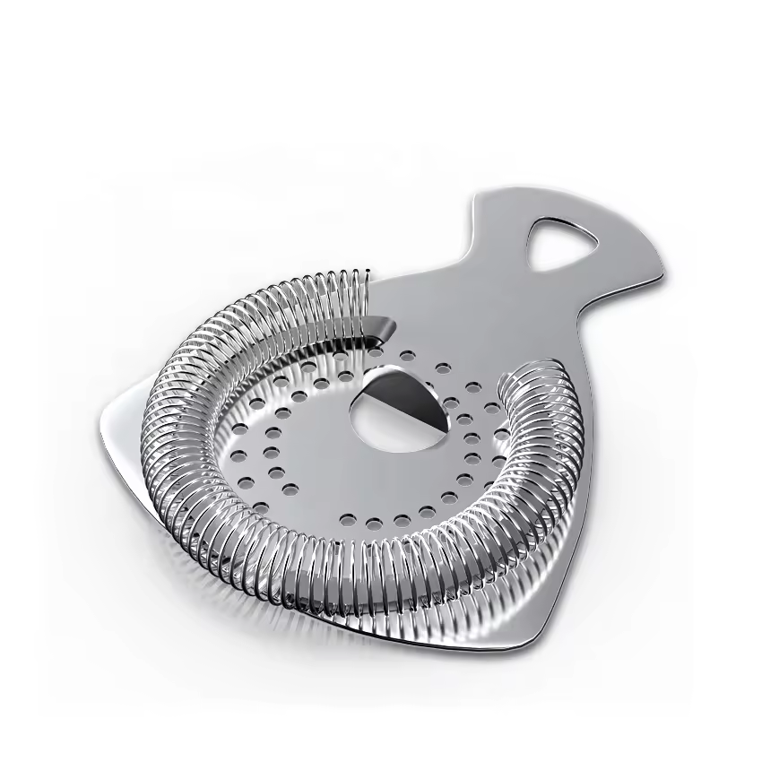 Hot Selling High Grade Mirror Polished Stainless Steel 304 Ice Wine Cocktail Strainer Bar Eco-friendly Silver Custom Logo High