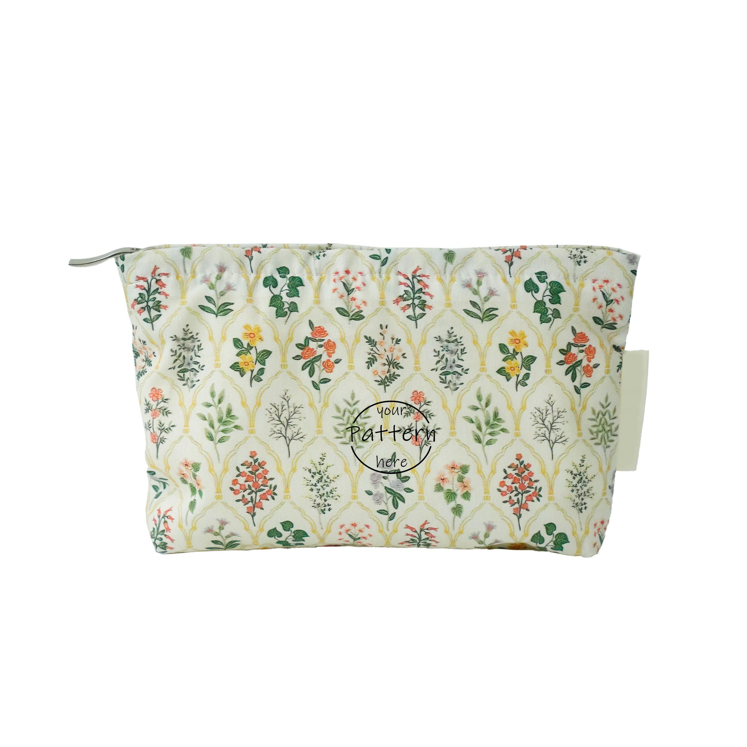 Elegant Canvas Cosmetic Bag with Floral Accents Spacious Zippered Pouch for Women Travel Makeup Personalized Organizer