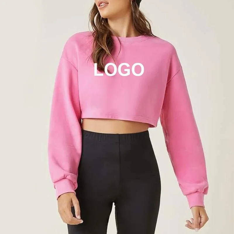 2025 Factory Wholesale Winter Casual Comfortable Crop Pullover Women 100% Cotton Long Sleeve Loose Sweatshirt