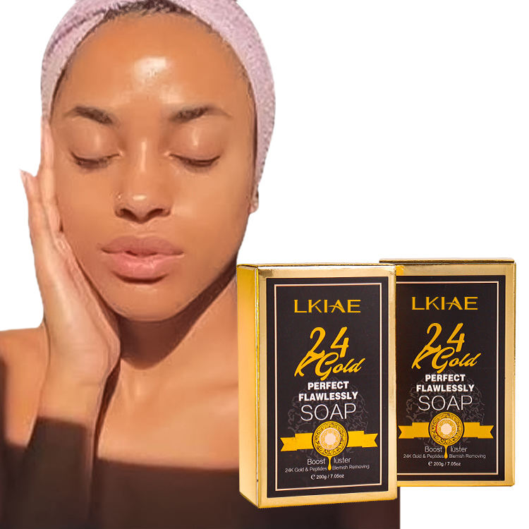 Oem Best Selling Luxury Collagen 24k Gold Pure Peptides Savon Brightening Lightening Handmade Soap Bar For Black Skin 200g