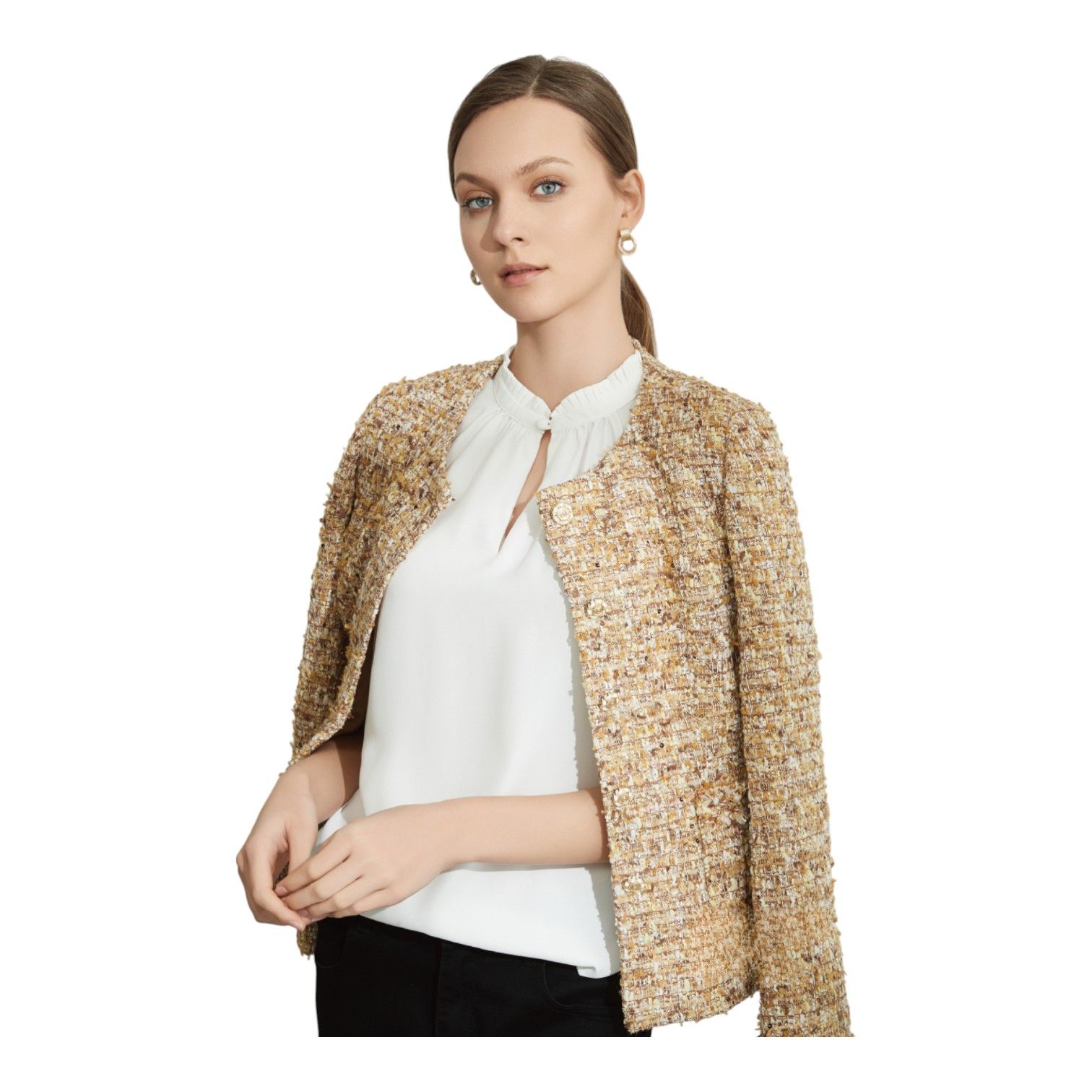 Sophisticated Pearl-Trim Detailing for a Luxurious and Elegant Touch Women Tweed Jacket