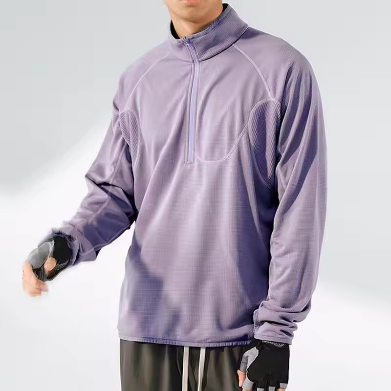 In Stock Ready To Ship Streetwear Wholesale Custom Blank Lightweight Grid Fleece Breathable Thermal Half-zip Outdoor Sweatshirt