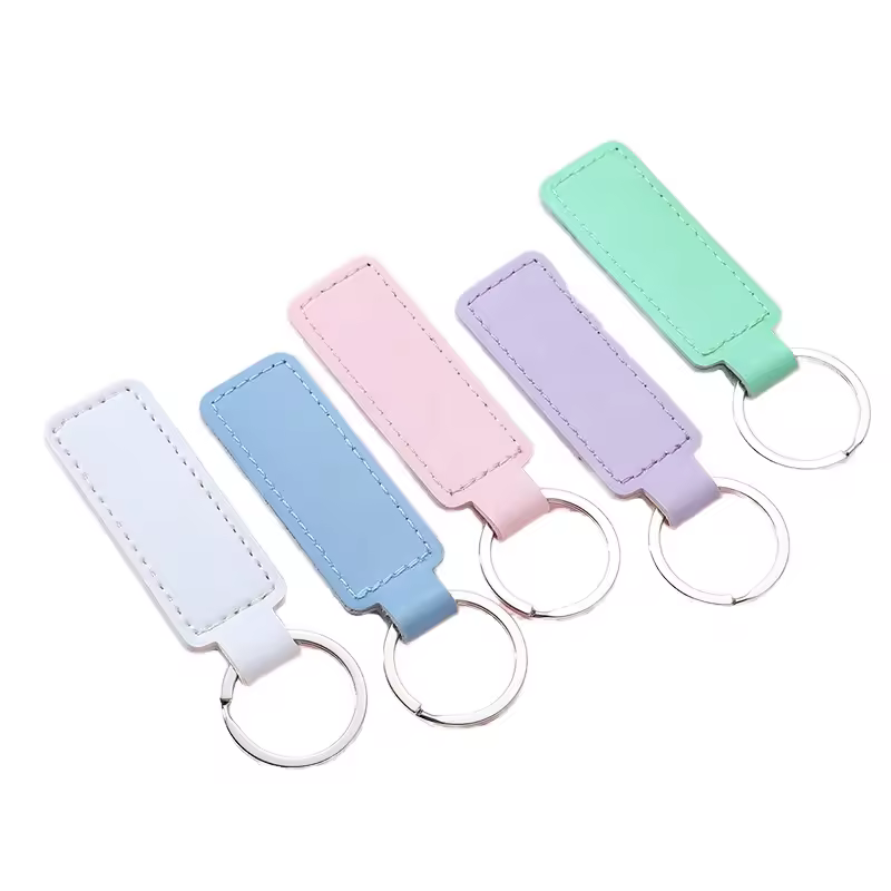 Promotion Gifts Cheap Different Colors Square Blank Real Pu Leather Keychains
