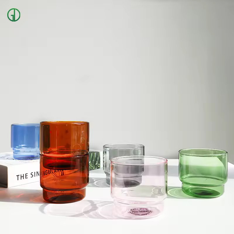 Customizable High Quality Stackable Borosilicate Glass Cup Creative Colorful Water Coffee Tea Cup