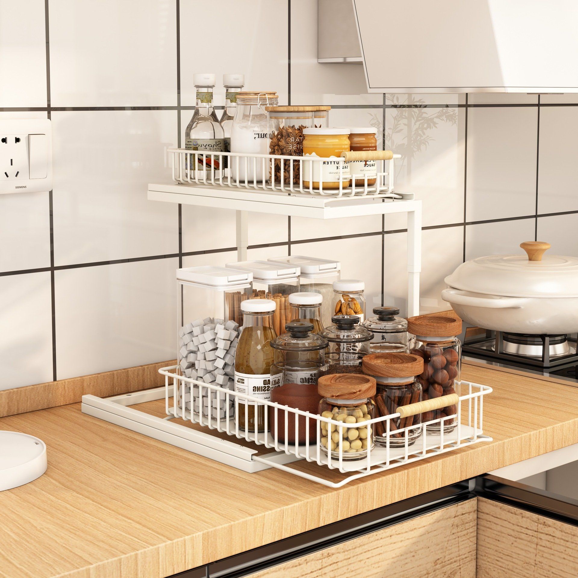 Under Sink Organizer for Bathroom & Kitchen 2 Tier Pull-out Storage Rack Under The Sink Organizer