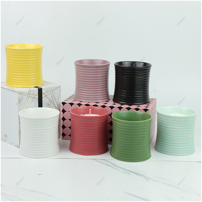 Free Sample Customization Matte Candle Holder Wedding Ceramic Empty Candle Jars with Lids