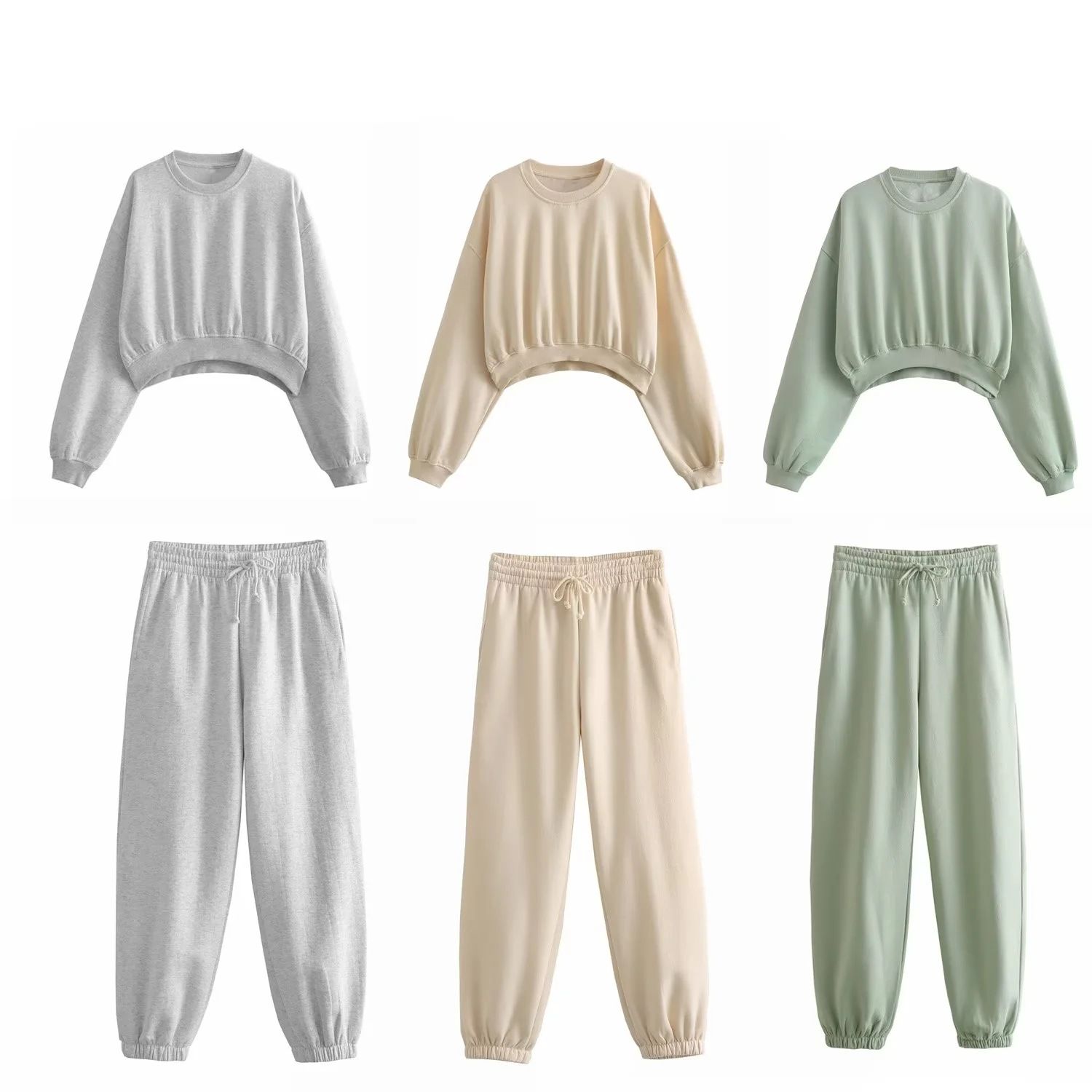 Short Crop Hoodie and Elastic Waist Joggers for Women Workout Fashion Casual Wear Street Style Street Wear Women Long Sleeves Crop Top Sweatpants Set Low MOQ