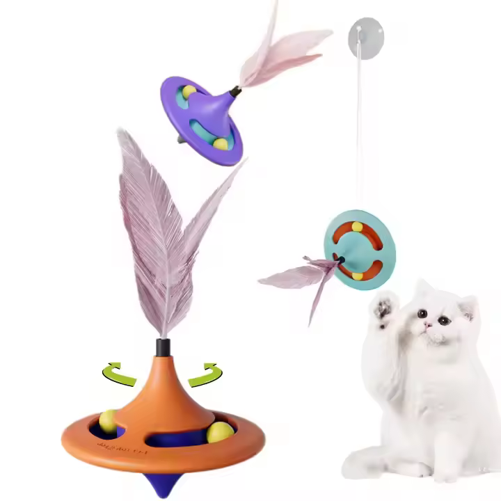 Factory Ready-to-use 2-in-1 Cat Interactive & Movement Pet Toy Rotating Top With Hanging Suction Cup Cat Ball Track Preview Toy