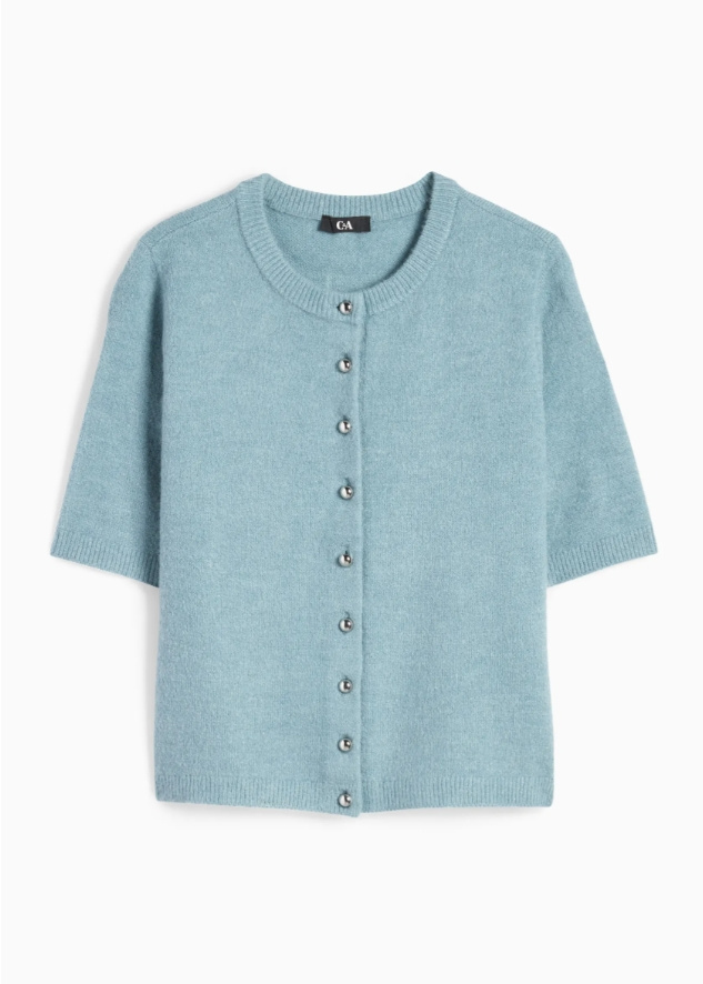 Premium High Quality Women's Short Sleeve Cardigan in Soft Fabric with Narrow Ribbed Edges