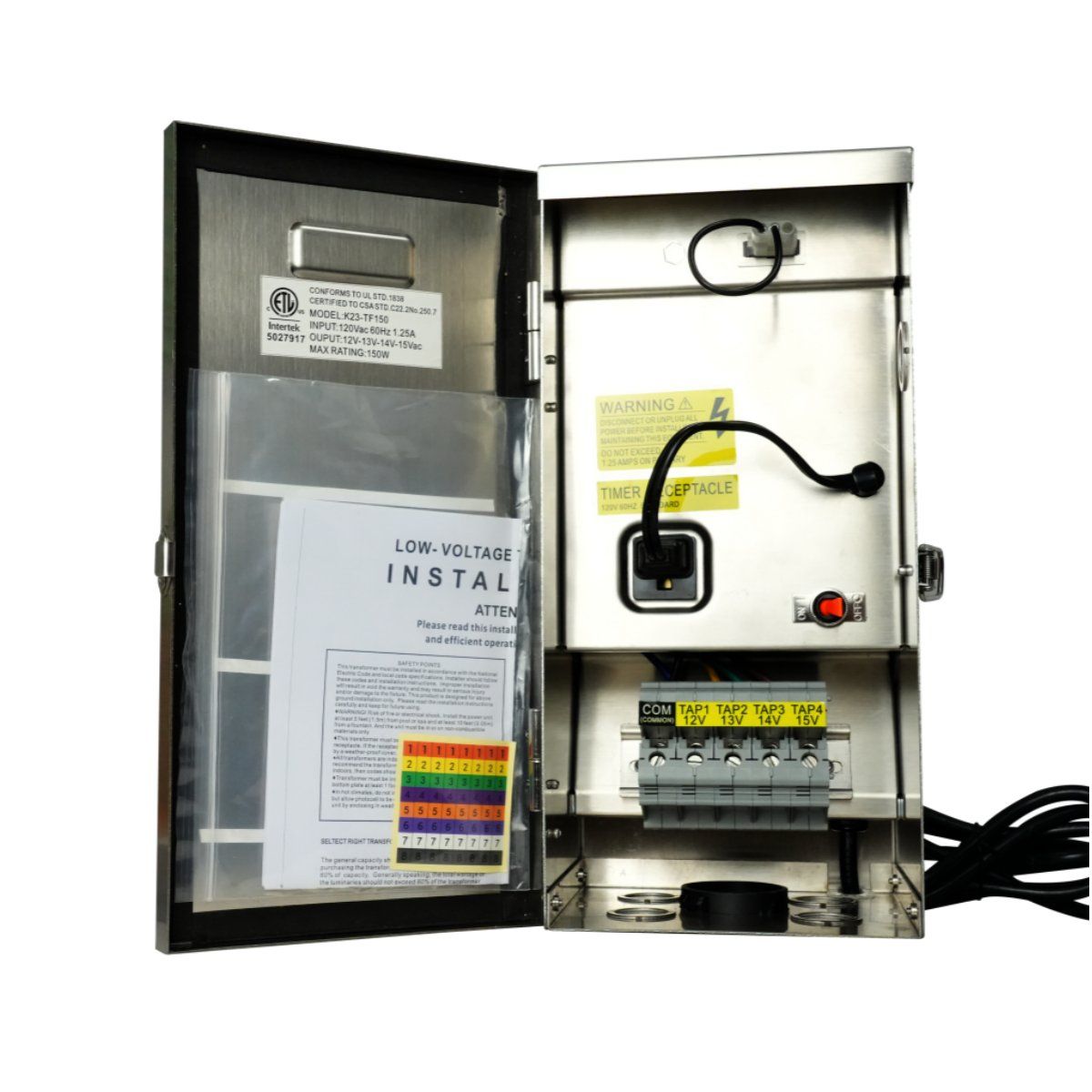 304 Stainless Steel Low Voltage 12VAC Durable 300W Multi-Tap Transformer for Outdoor Landscape Lighting Projects