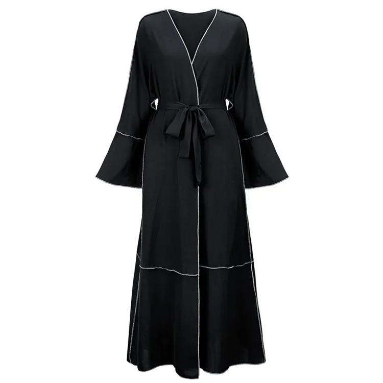 Latest Designs Casual Maxi Muslim Open Abaya Dress Islamic Girls Black Dresses
