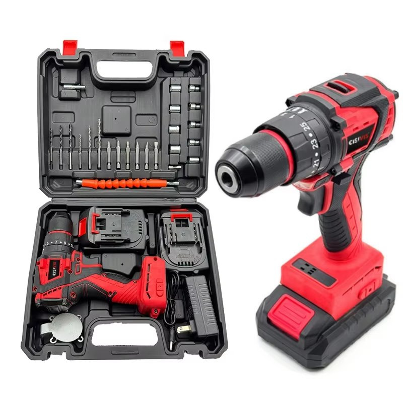 Cisivis 21V Red Lithium Cordless Drill Set - Portable Brushless Power Drills High Torque Drill, Power Drills Dual Speed, Suitable for Home, Electric Drill