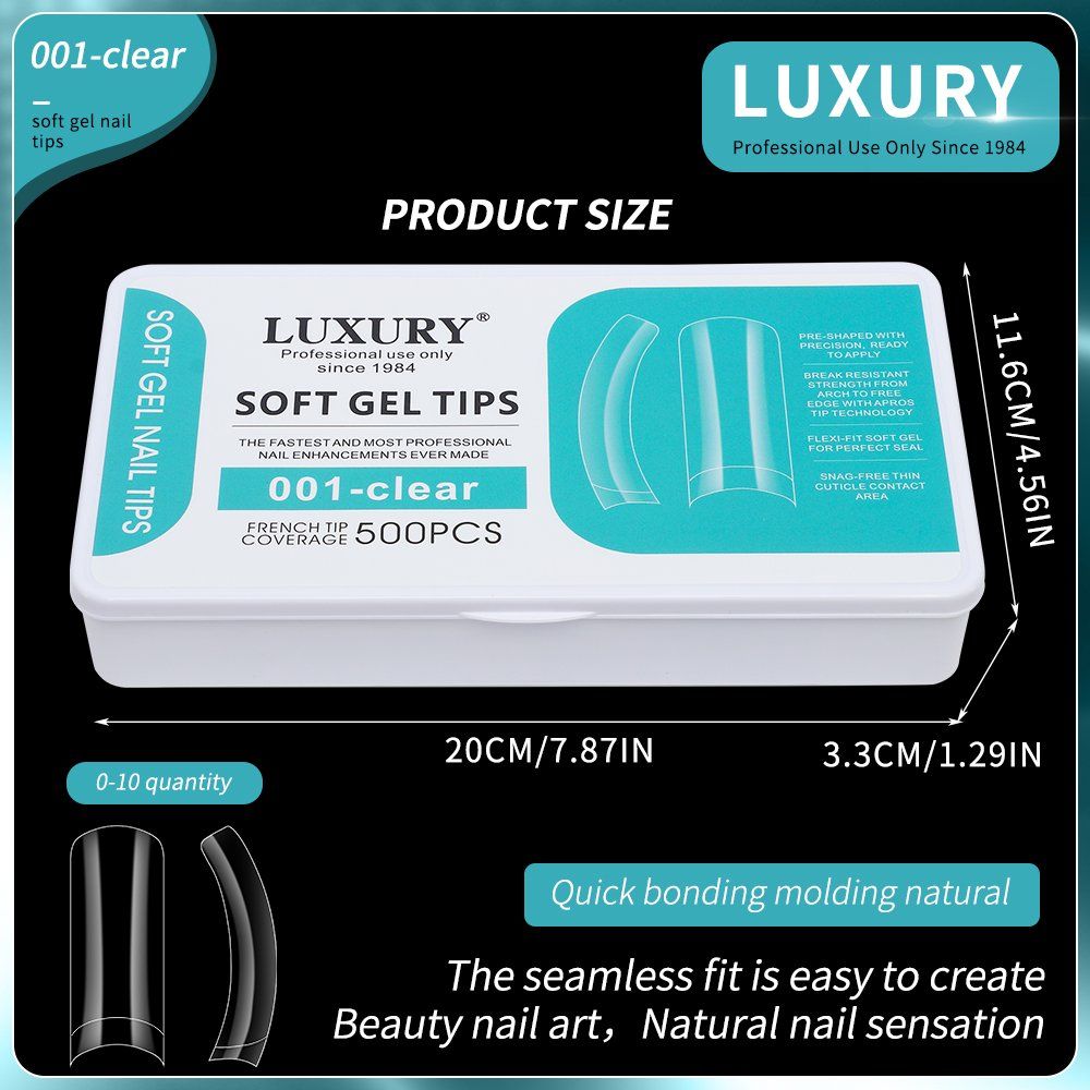 500 Piece Nail Tips Set Half Cover Long Square Shapes Clear False Nails for DIY Manicures & Salon Use