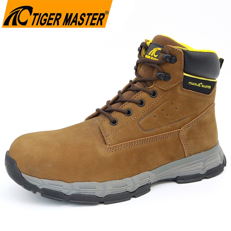 Brown Nubuck Leather Hro Rubber Sole Fiberglass Toe Puncture Proof Safety Boots Men