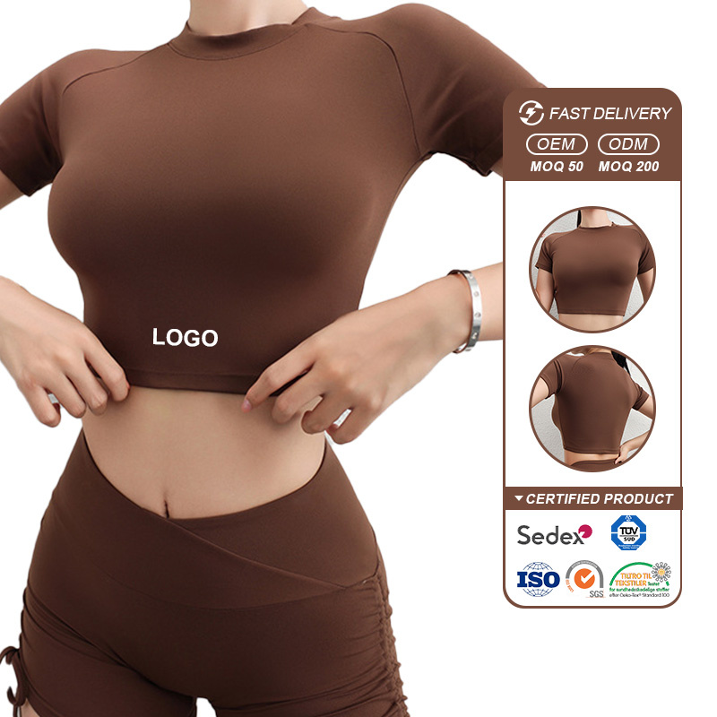 New China Manufactory Summer Women Round Neck Slim Fit High Support Yoga T-Shirt Sports Fitness Workout Active Breathable Quick Drying Top
