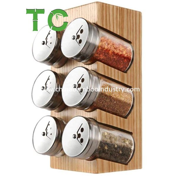 Wholesale Bamboo Spice Rack Spice Rack Organizer, Spice Storage Bamboo Herb & Spice Shelf Stand Holder with 6 Glass Jars