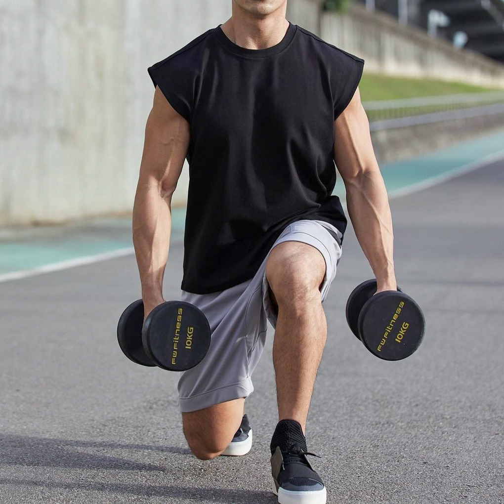 Wholesale New Gyms Bodybuilding Slim Shirts Sleeveless O-Neck Sleeveless Cotton Tee Tops Clothing Men Summer Workout Fitness Tank Top T-Shirt Vest