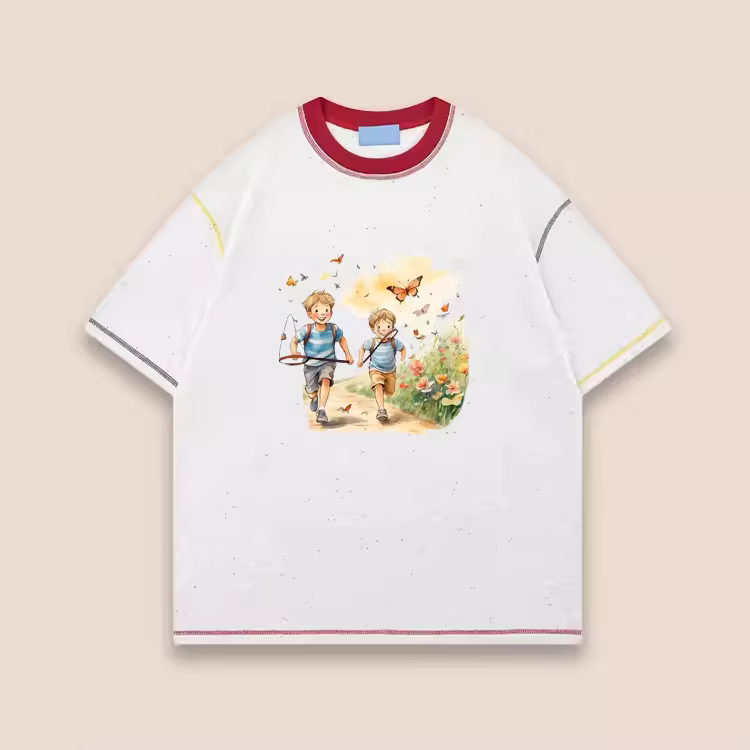 Contrast Stitch Tshirt Dtg Print Baby Tees Women Cotton,Men Graphic Tees