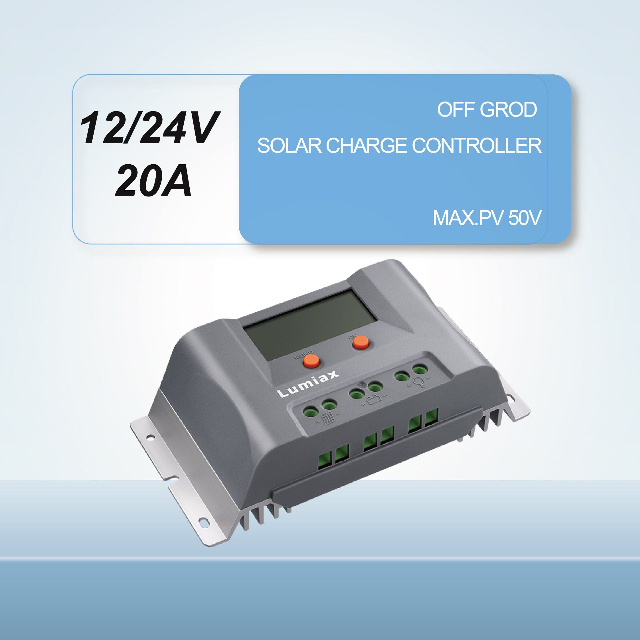 20A 12V 24V USB Solar Power System Home Manual PWM Charge Controller