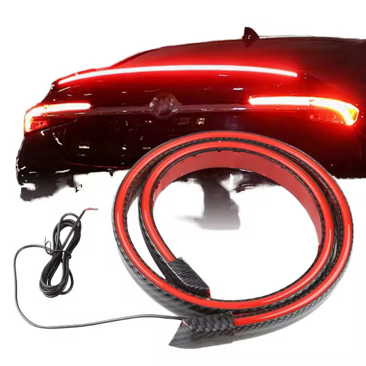 Universal Carbon Fiber Auto Roof Trunk Tail Spoiler Strip 12v Led Turning Signal Flexible Brake Lamp Single Deck For Rear Cars