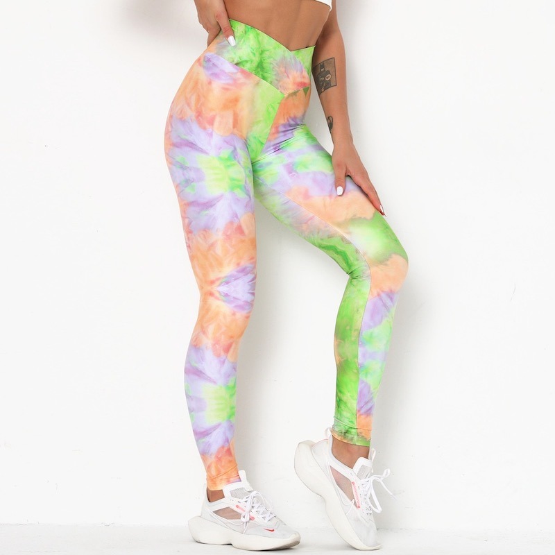 Latest Design Colorful Tie Dye Printed High Waist Butt Lift Yoga Leggings for Female, Tummy Control Eye-Catching Rainbow Running Tights Floral Workout Pants