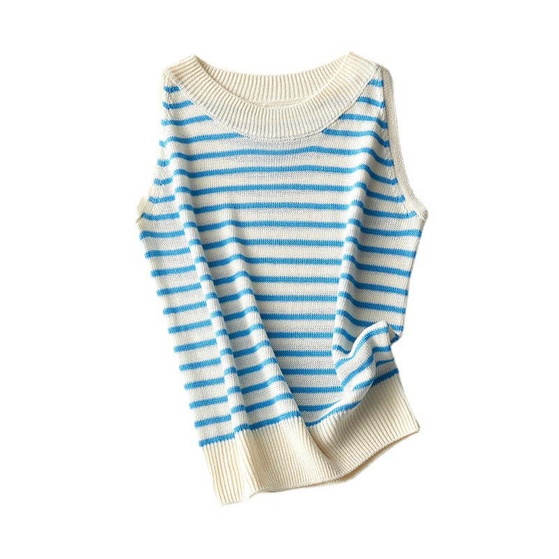 New Arrival Women Vintage Tank Top Wholesale Short Casual Sweater Vest Striped Sleeveless Crop Knit Sweater Vest