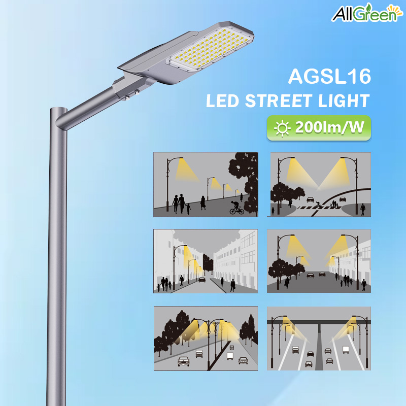 Allgreen LED Street Lighting Agsl16 OEM/ODM 30W-200W Durable Outdoor LED Municipal Featuring 200lm/W Efficacy and Streamlined Aerodynamic Profile