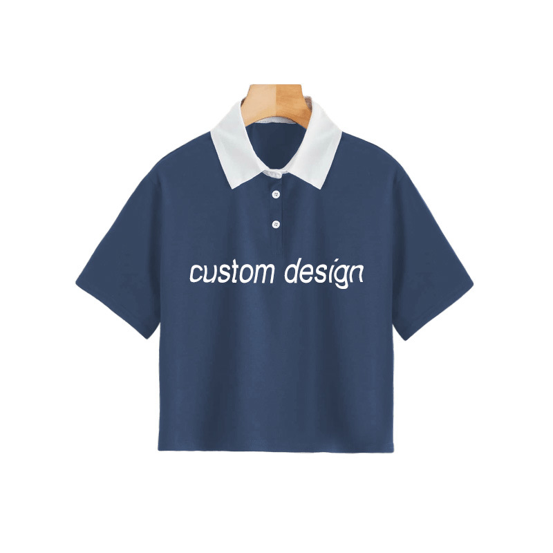 Wholesale Women Crop Top Summer Short Sleeve Printed Polo Shirt