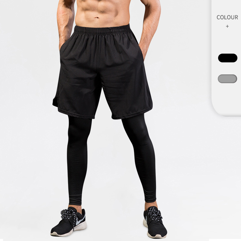 Men's Compression Leggings Men Gym Short Running Training Sport Pants Gym Pants Stretchy Quick-Dry Two-Piece Set Fitness Wear Sports Wear Jogger Wholesale OEM