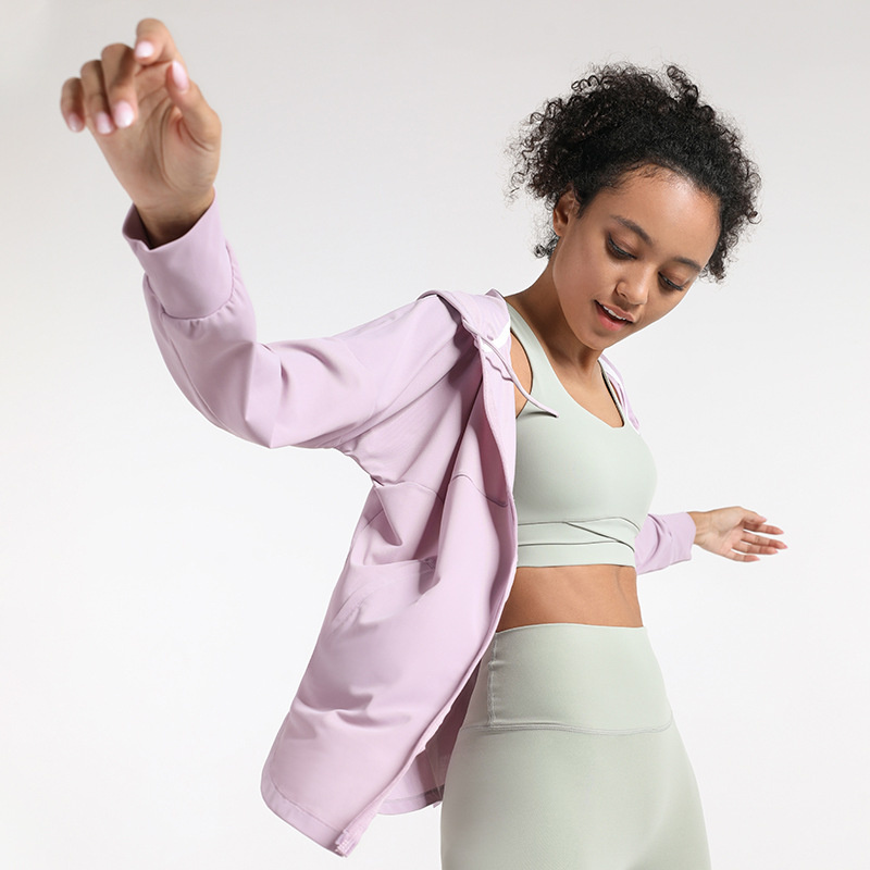Sun Protection Yoga Jacket Sports Long Sleeve Women's Zipper Hooded Cardigan Summer Fitness Top Yoga Wear