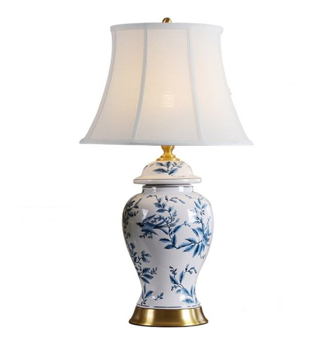 Manufacturer Wholesale Price Fabric Shade Blue and White Ceramic Table Lamp for Home Decoration
