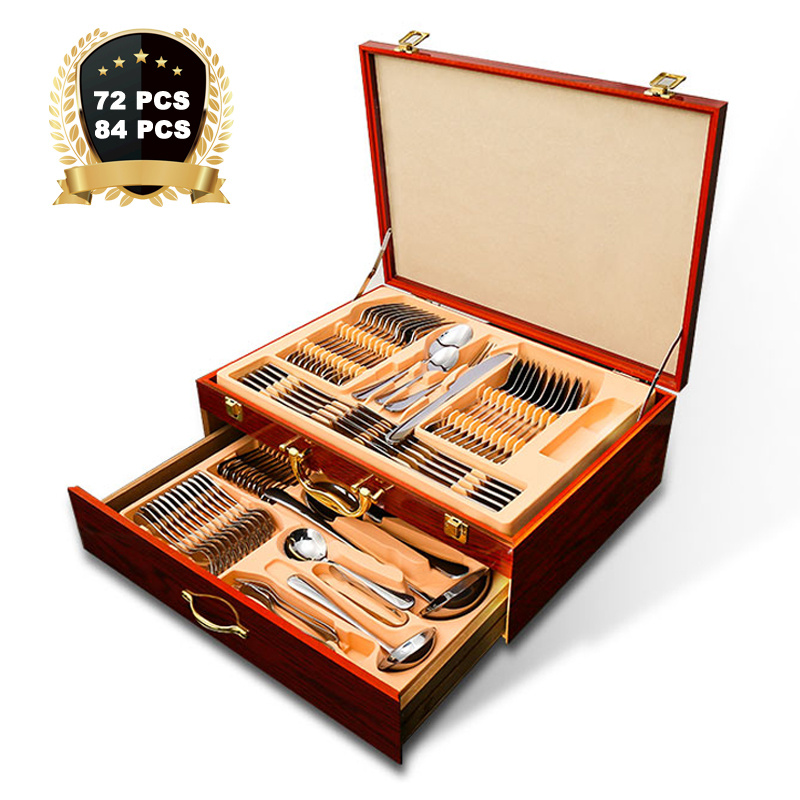 Wholesale High Quality 72/84PCS Cutlery Set in Wooden Case