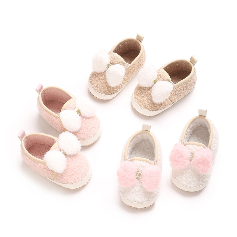 Cute 0-1-Year-Old Baby Winter Warm Bow Decoration All-Cotton Soft and Comfortable Infant Flat Shoes for Learning to Walk